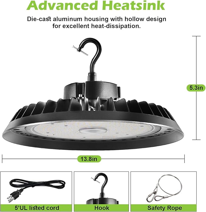 BFT UFO LED High Bay Light 200W 5000K High Bay LED Shop Lights 30000LM 1-10V - Image 6