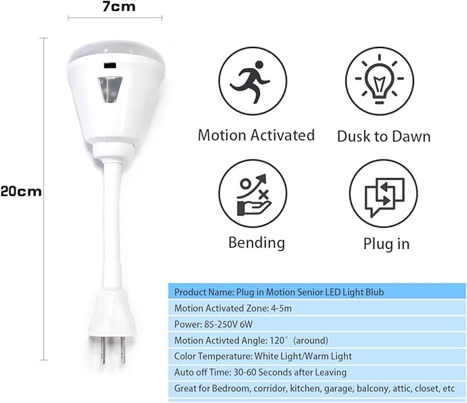 eyesfon Plug in Motion Sensor Night Light, LED Infrared Sensor Light 6W Light - Image 6
