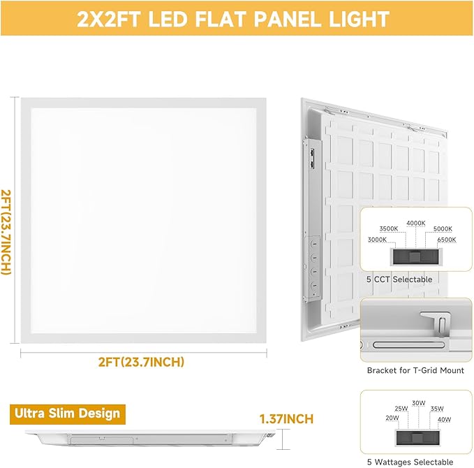 2 Pack 2x2 LED Flat Panel Light Drop Ceiling Office Fixture, Surface Mount Drop - Image 8