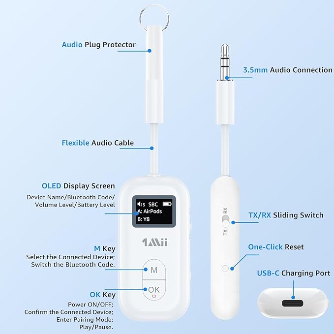1Mii SafeFly Pro Bluetooth 5.3 Transmitter Receiver, Wireless Audio Adapter - Image 3