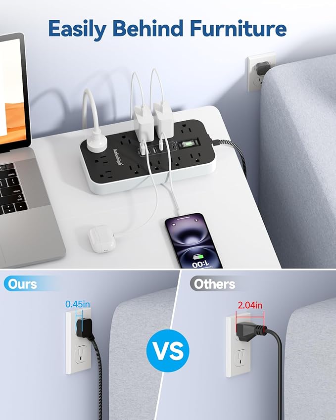Extension Cord with USB Ports- 5 FT Power Strip with USB, 1625W Multi Outlet - Image 4