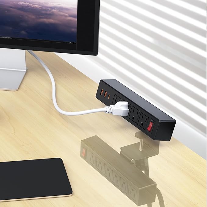 Dual Layer Desk Clamp Power Strip Surge Protector, Under Desk Power Strip - Image 7