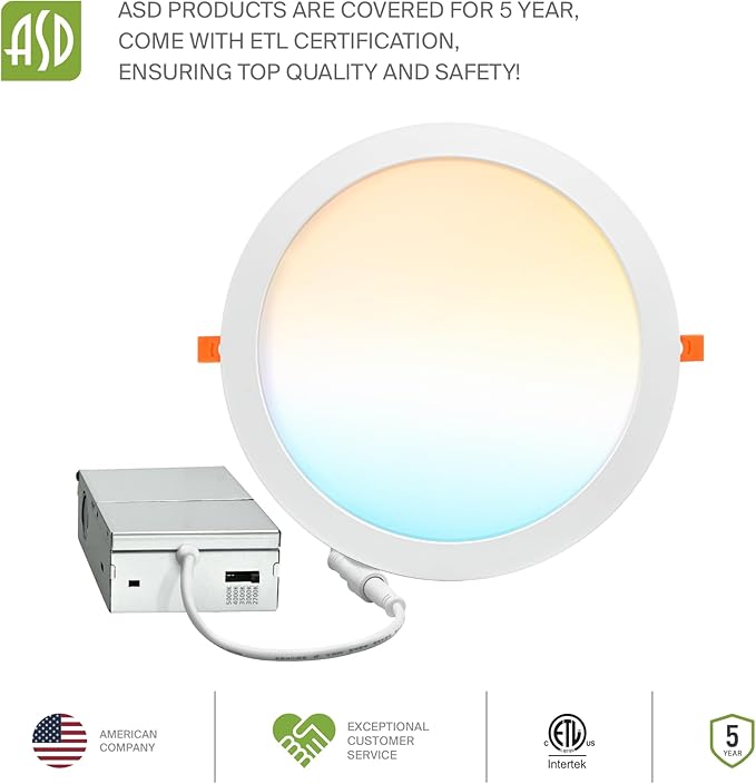 ASD 4 Pack 11/12 Inch LED Recessed Lighting 24W, 5 CCT 2700K-5000K CRI90+ - Image 9