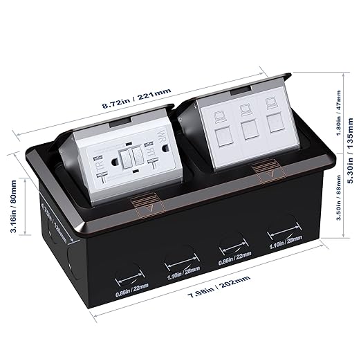 KYHSHJ Dual Pop-Up Floor Electrical Outlet Box Kit，20 Amp Stainless Steel GFCI - Image 3