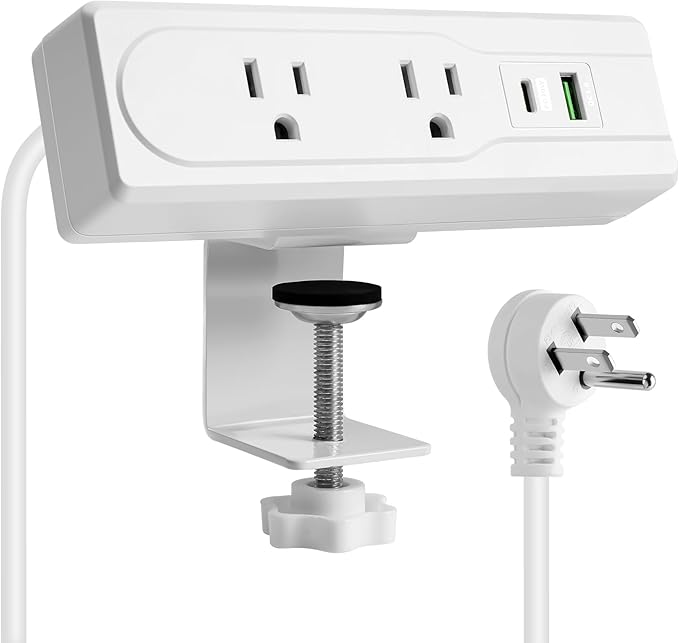 Desk Clamp Power Strip with 10Feet Extension Cord, 45 Degree 3-Prong Thin Flat by Unknown