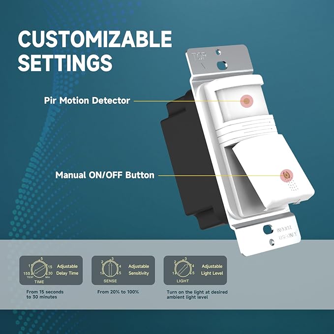 ECOELER 4Pack in-Wall PIR Motion Sensor Light Switch, Single Pole Motion - Image 4