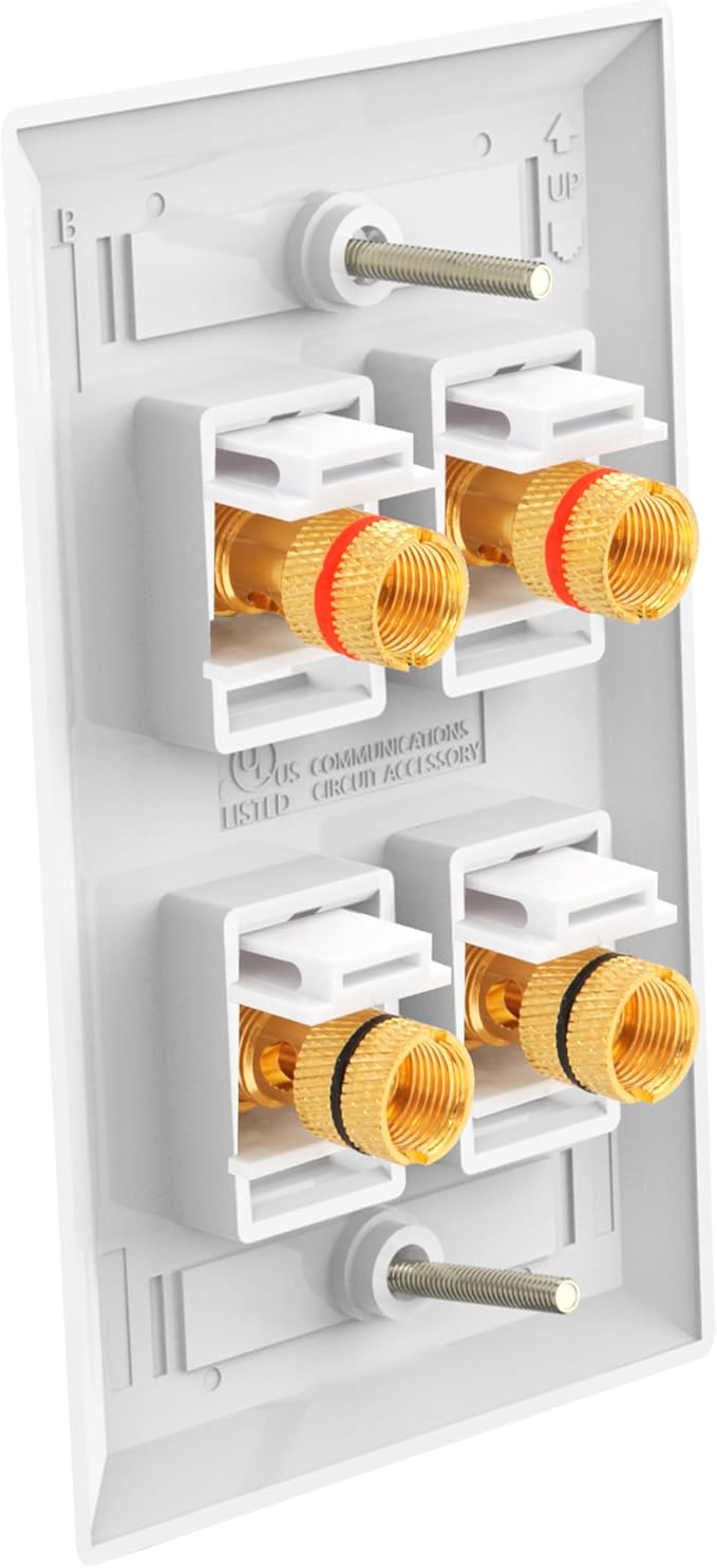 VCE UL-Listed Speaker Wall Plate Gold-Plated, 4-Port Keystone Wall Plate - Image 3