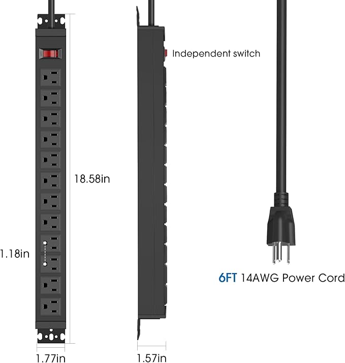 HHSOET 2 Pack Rotating Mountable Power Strip, 12 Outlet Wall Mount Surge - Image 3