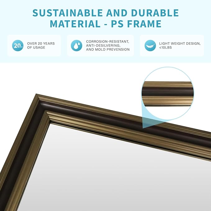 Retro Copper Effect Framed Wall Mirror, 36x36 Rectangle Mirror, - Image 4