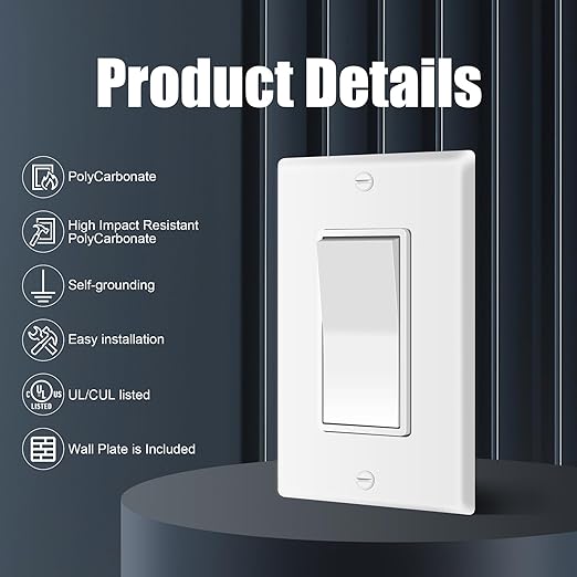 ThunderWay Single Pole Decorator Wall Light Switch - Image 2