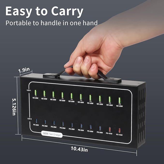 580W USB Charging Station, 20 Port USB C Charger Block, Fast Charging Station - Image 8