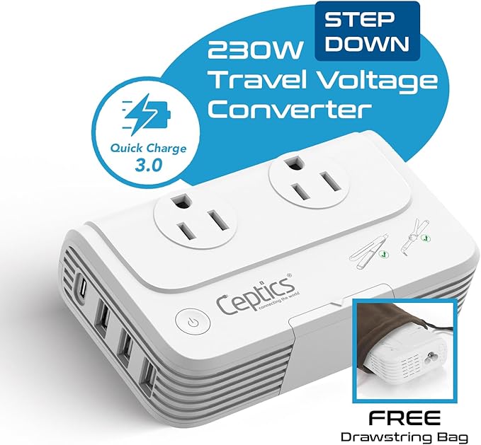 Ceptics Egypt, Jordan Voltage Converter, Convert 220V to 110V - Image 3