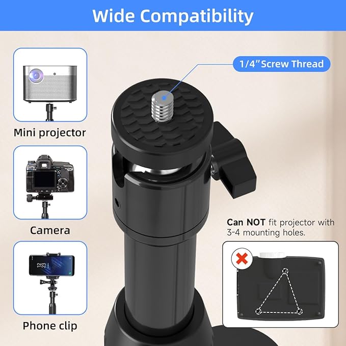 suptek Projector Stand 360°Swivel, Height Adjustable 36.6-46.8inch, Mini - Image 5