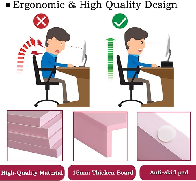 TEAMIX Pink Monitor Stand Riser-2 Pack, Wood 2 Tier Adjustable Monitor Stand - Image 5