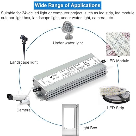 LLTOP LED Driver 60 Watts 100-264V AC to 24V DC 2.5A Power Supply Waterproof - Image 6