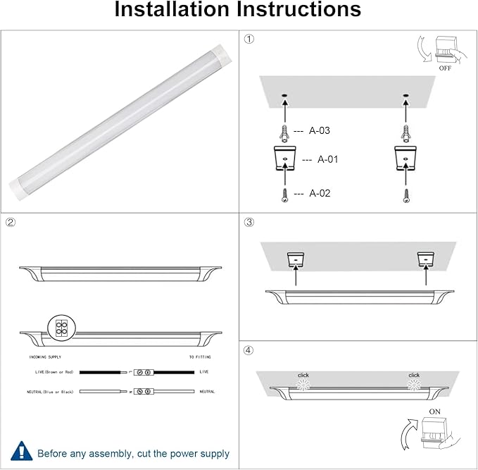 colmeguna 1 Packs 4FT LED Batten Light, Ultra-Thin Ceiling Surface Mounted Light - Image 5