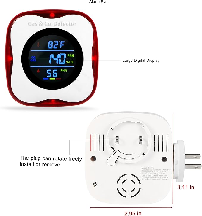 2 Packs Plug in Gas & Carbon Monoxide Detectors, 4-in-1 Natural Gas Leak - Image 2