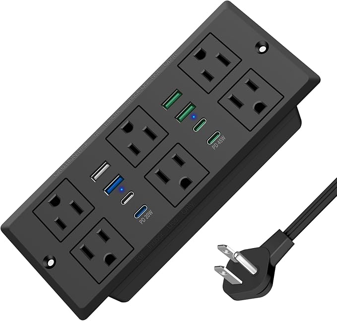 Recessed Power Strip with 45W USB C, Furniture Desk Flush Mount Outlet by VILONG