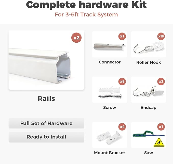 ChadMade Ceiling or Wall Mount Curtain Track Kit - 6ft Adjustable Length Drape - Image 4