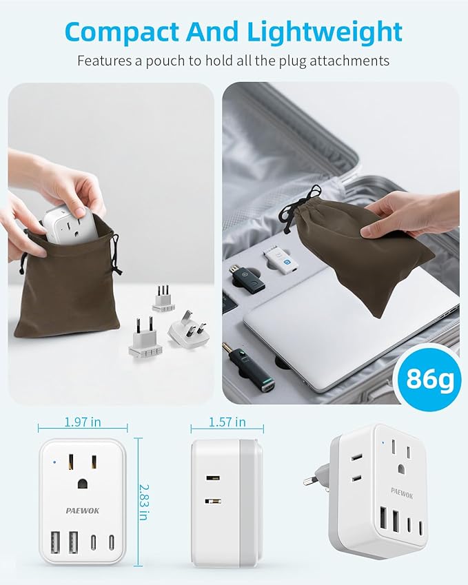 European Travel Plug Adapter USB C, US to EU/UK Plug Adapter- 4AC Outlets 4 USB - Image 7