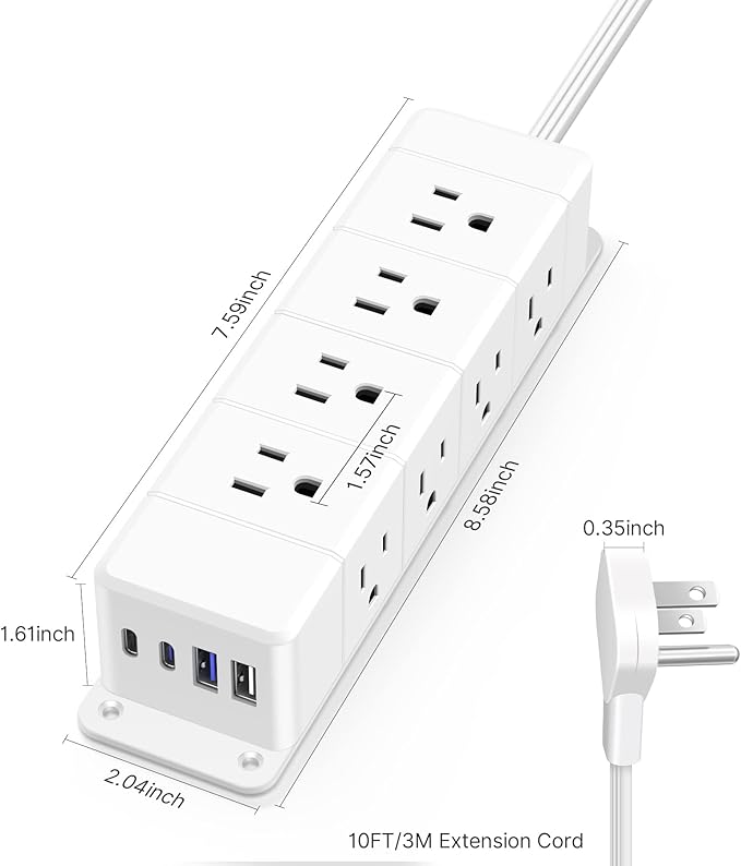 30W USB C Power Strip Surge Protector, 4 Side 12 Outlets Desk Power Strip - Image 7