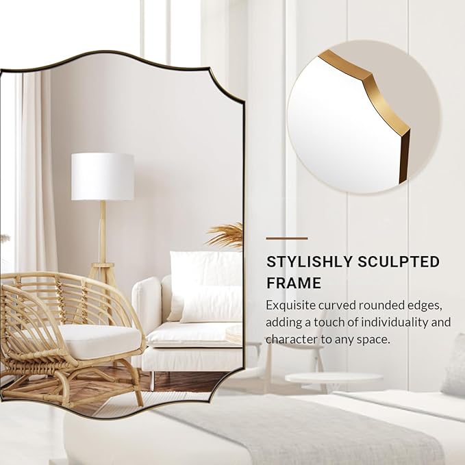 ANDY STAR 30"x40" Brushed Gold Bathroom Mirror, Large Rectangle Scalloped Mirror - Image 9