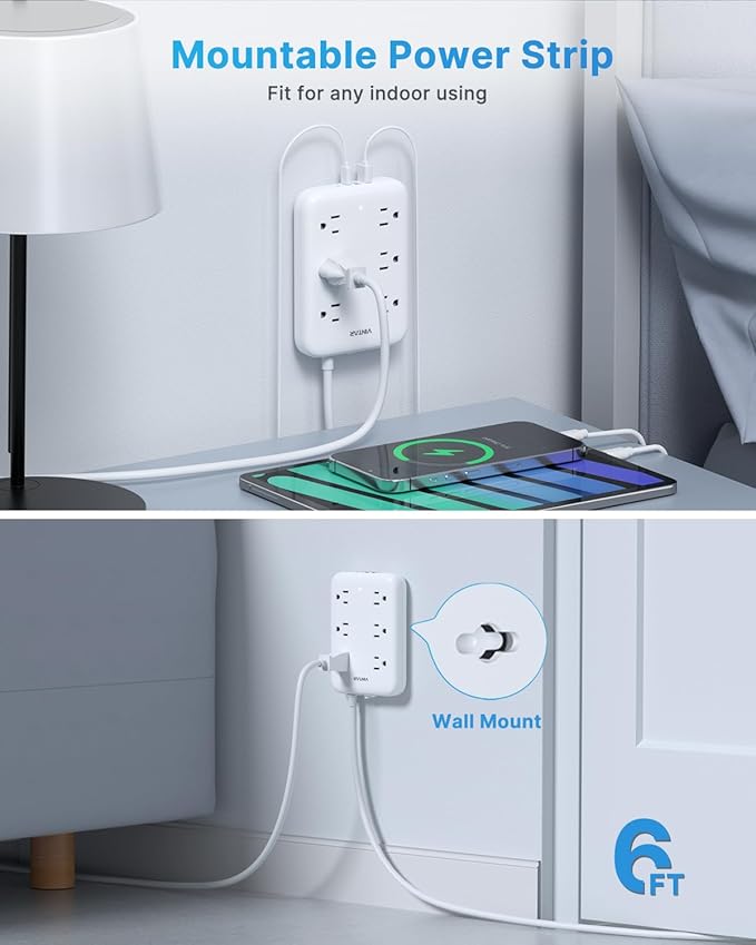2 Prong Power Strip, VINTAR 2 Prong to 3 Prong Outlet Adapter, 6ft Extension - Image 6