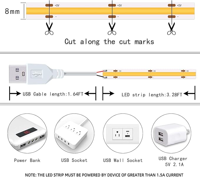 UVTaoYuan LED Strip Lights USB Short Light Strips, 6500K Bright White Not - Image 7