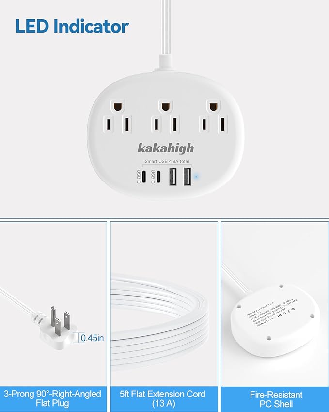 Power Outlet Relocator with Adhesive- 5 FT, 1625W Wall Mounted Extension Cord - Image 6