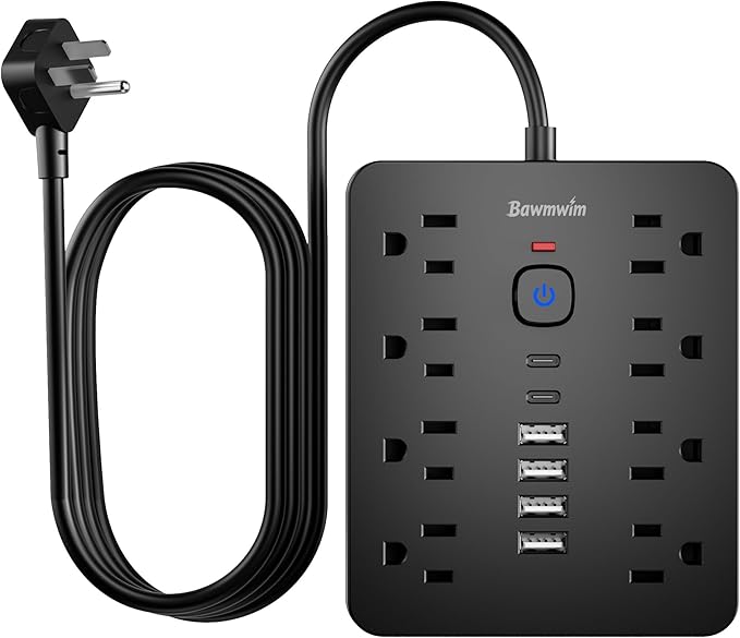 Bawmwim Surge Protector Power Strip, 8 Outlets, 6 USB Charging Ports, 10FT Flat by BawmwimDirect