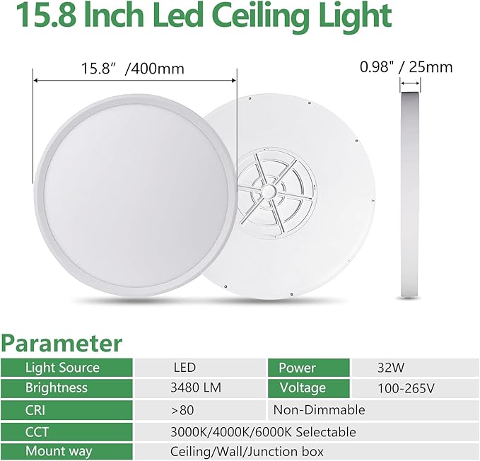 4PK 15.8 Inch LED Flush Mount Ceiling Light, 3000K/4000K/6000K CCT Selectable - Image 4