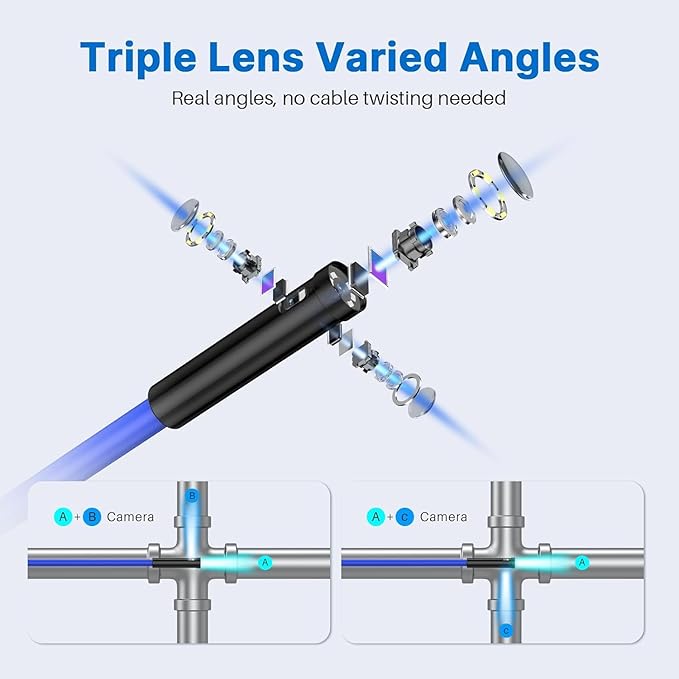 Oiiwak 50 ft Triple Lens Borescope, Drain & Sewer Camera | 4.3" 1080P, Carrying - Image 2