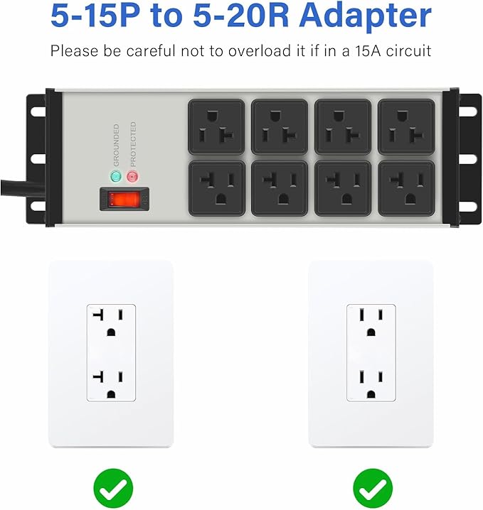 CCCEI Heavy Duty Power Strip Surge Protector 20 AMP, 8 Outlets 12 Gauge - Image 5