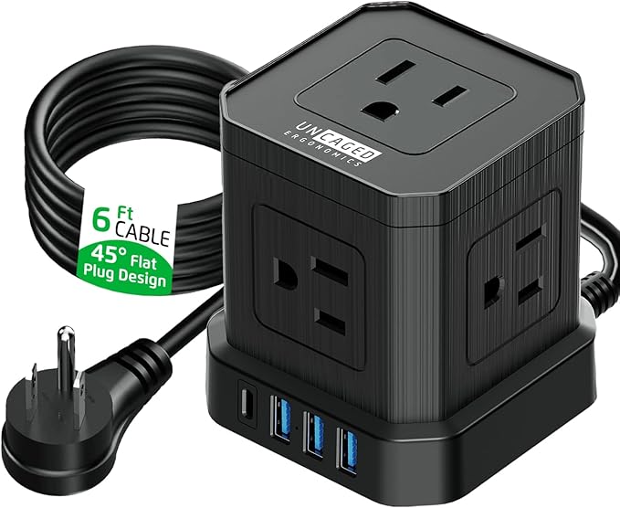 Cube Power Strips with Surge Protection, 6ft Extension Cord with Multiple by UncagedErgonomics