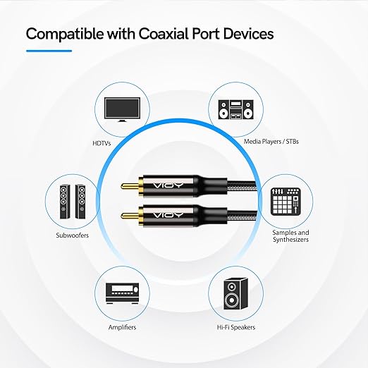 VIOY Subwoofer Cable RCA Male to Male HiFi 5.1 SPDIF Stereo Audio Cable - Image 2