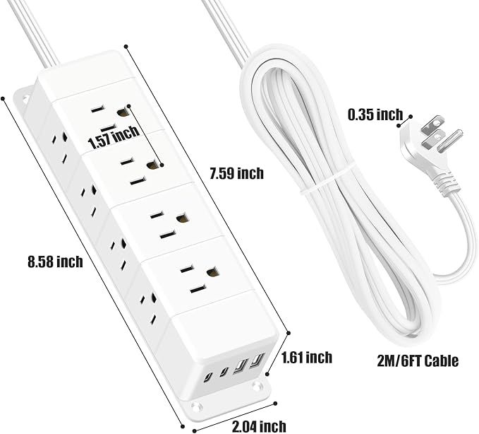 45W USB-C Fast Charging Under Desk Power Strip, 12 Outlet Mountable Power Strip - Image 7