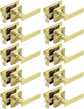 Mengico 10 Pack Passage Door Levers Gold Finish, No-Locking Keyless Square Door by Mengico