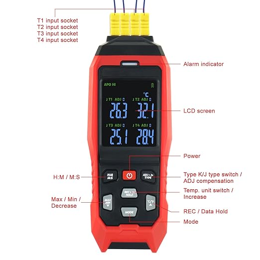 Thermocouple Thermometer Data Logger 4 Channels Digital K Type Thermometer - Image 7
