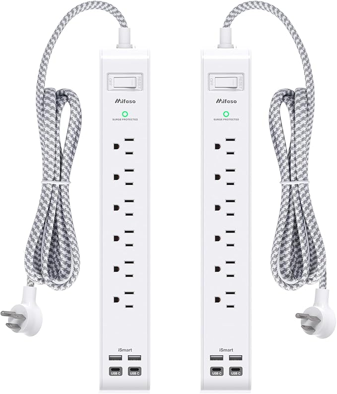2 Pack Power Strip Surge Protector, 6 Outlets 4 USB Ports 5Ft Long Extension by Mifaso