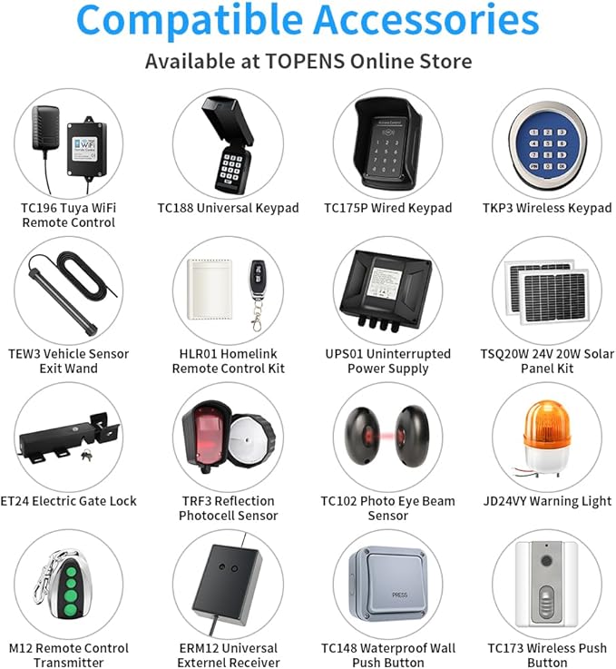 TOPENS AT6131S Solar Single Swing Gate Opener Medium Duty Automatic Gate Motor - Image 8
