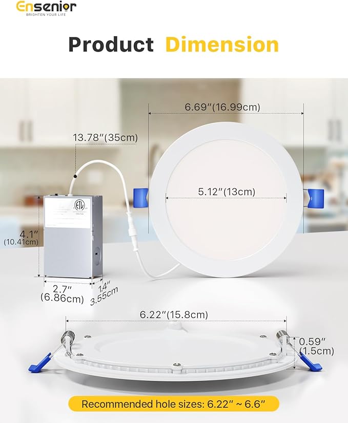 Ensenior 12 Pack 6 Inch LED Recessed Ceiling Light, 6000K Clear White, 1050LM - Image 5