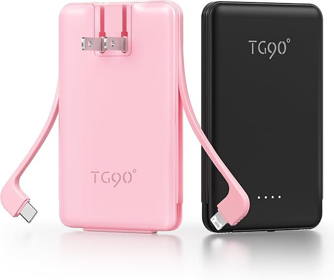 TG90° 2 Pack 5000mAh Portable Charger, Mini Power Bank Built-in Foldable AC - Image 9