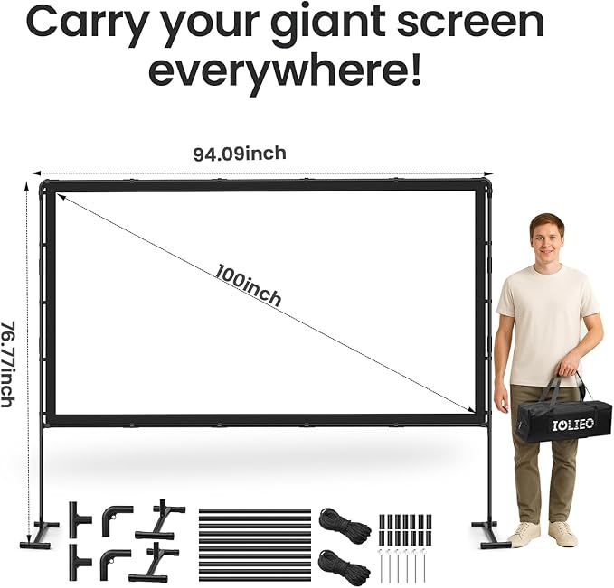 Projector Screen with Stand, 100 Inch, 16:9 Outdoor Portable Screen, Unique - Image 5