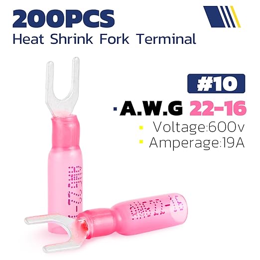 haisstronica 200PCS Heat Shrink Fork Spade Connectors #10 Waterproof Marine - Image 2