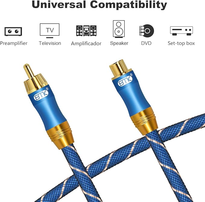 EMK Subwoofer Extension Cable Coaxial Male to Female Cable Gold Plated Copper - Image 6