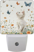 Pigsaly Led Night Light Butterfly Watercolor White Cat Night Light Plug in Wall by Pigsaly