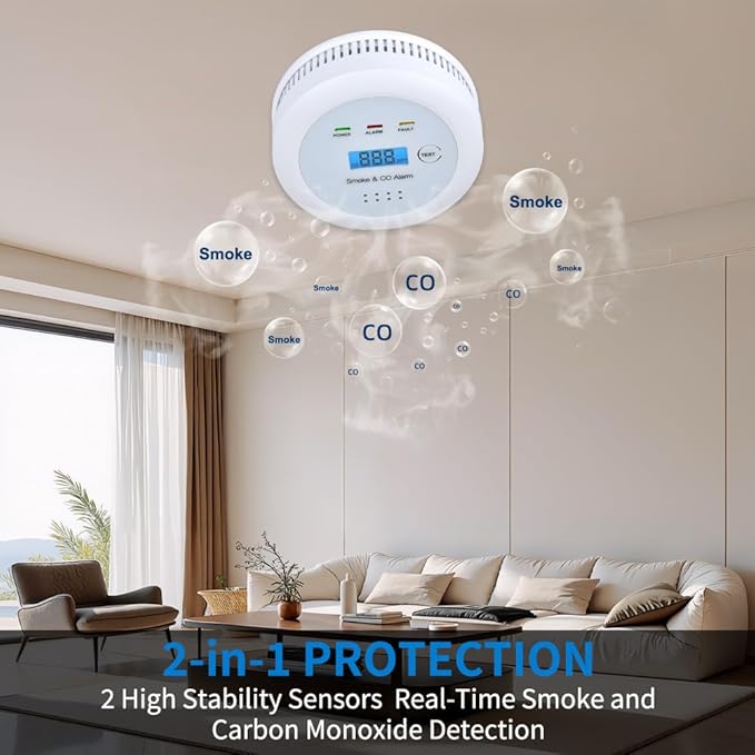 2 in1 Smoke Detector Carbon Monoxide Detector Combo, - Image 3
