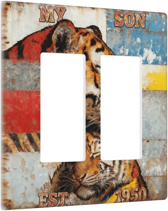 Bvtewkhz Tiger Vintage 2 Gang Double Rocker Decorative Outlet Covers Light - Image 2