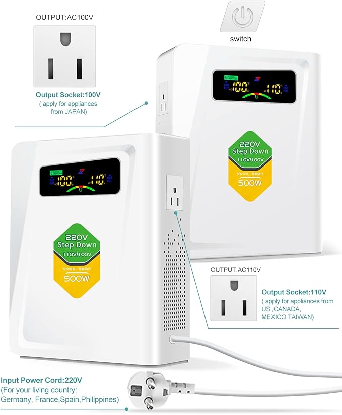 Voltage Converter 220 to 110 Step Down Transformer 500W Adapter, No Noise - Image 2