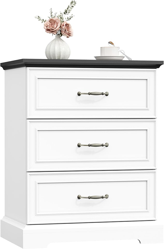Nightstand with 3 Large Drawers, Rustic Farmhouse Wood Small Dresser, Bedside - Image 7